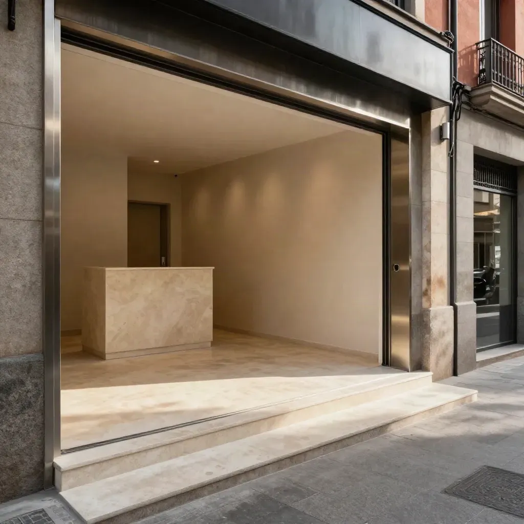 Local comercial vacío en Madrid, con distribución clara, pavimento continuo y fachada lista para abrir.